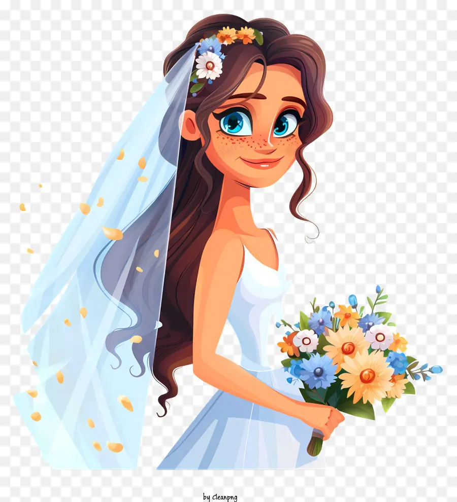 Novia Con Velo，Novia Con Ramo De Flores PNG