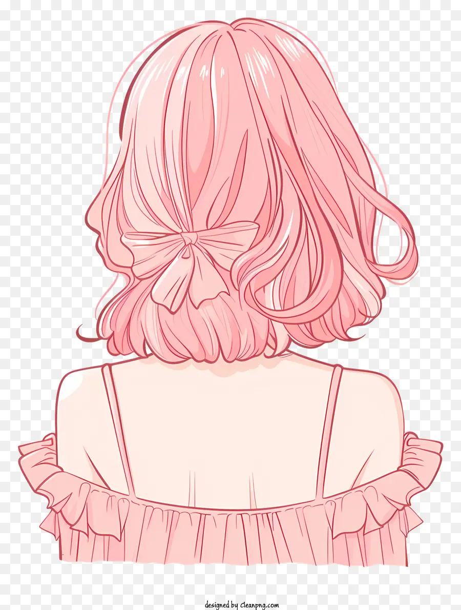 Chica De Primavera De Espaldas，Pelo Rosado PNG