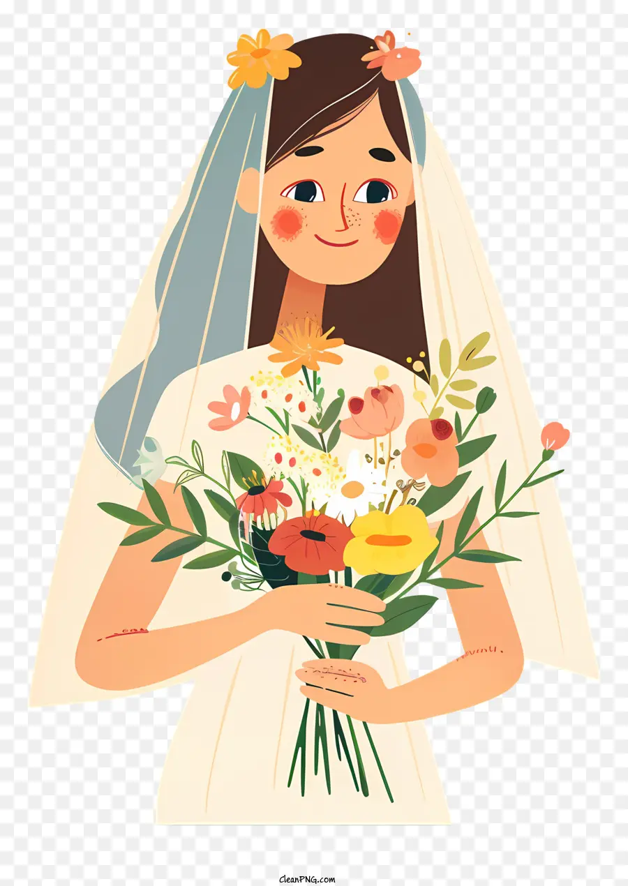 Novia Con Velo，Novia Con Ramo De Flores PNG