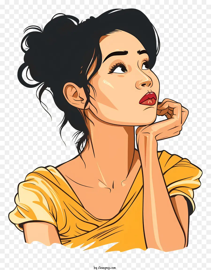 Mujer Pensando Dibujos Animados，Mujer Reflexiva PNG