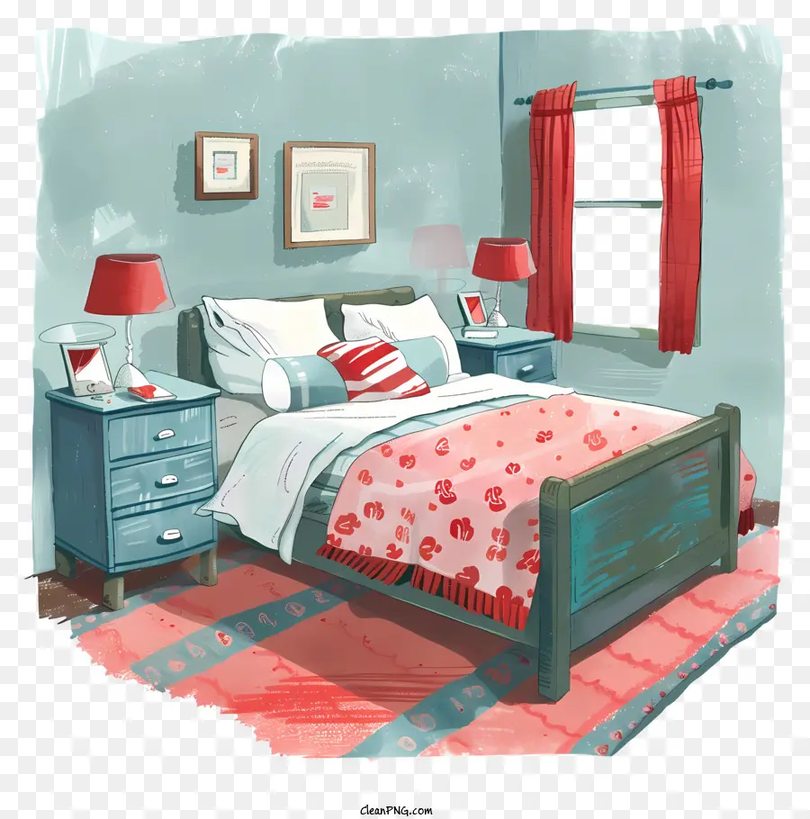 Caricatura De Dormitorio，Cama Doble PNG