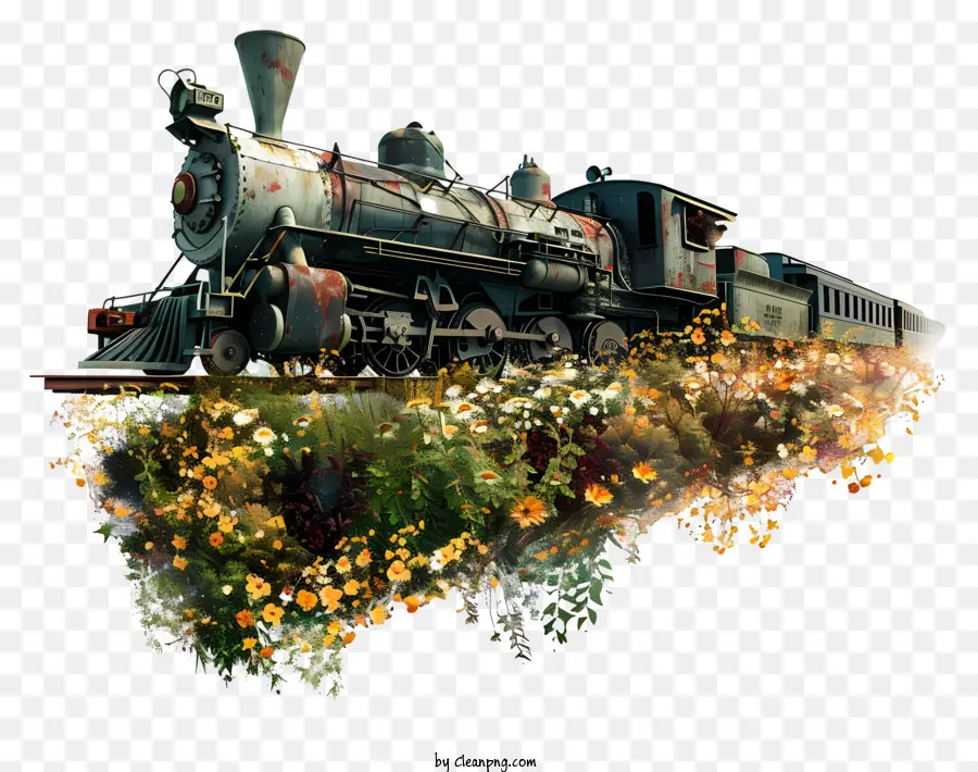 Campo De Primavera，Tren De Vapor PNG