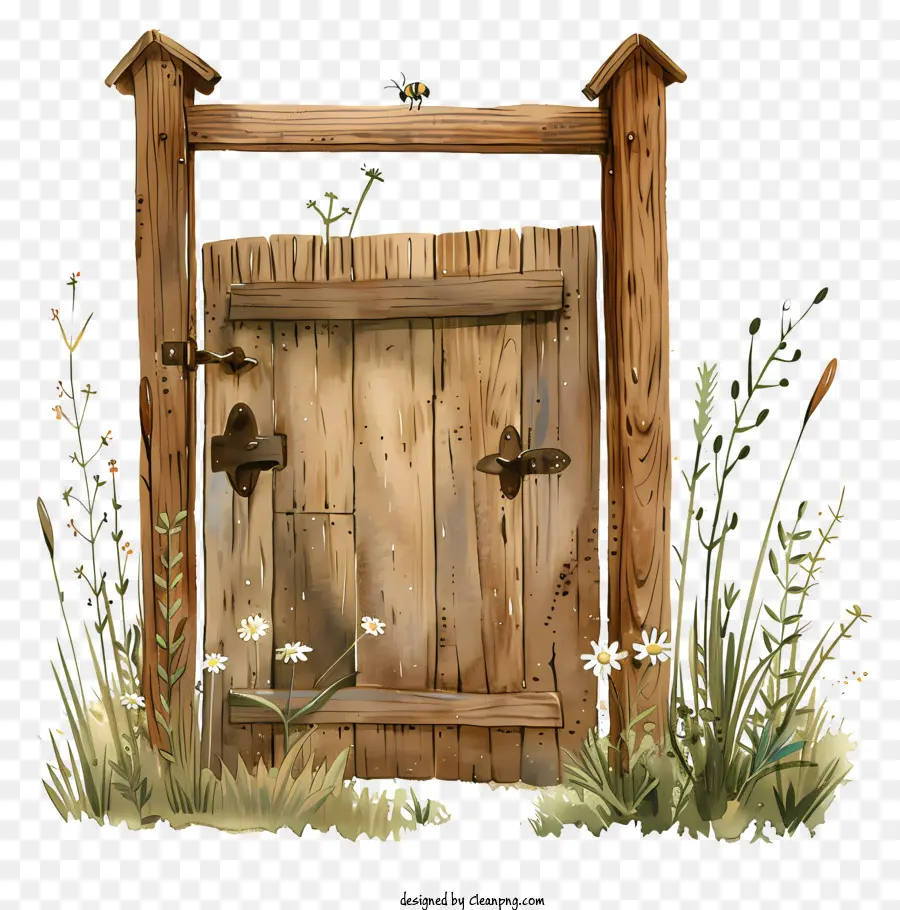 Puerta De Jardín De Madera，Puerta De Madera Con Flores PNG