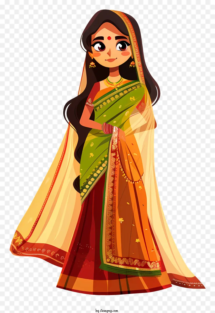 Dibujos Animados De Mujer India，Sari PNG