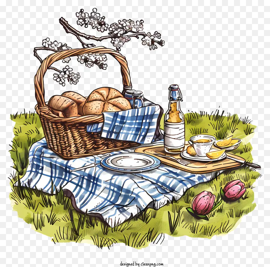 Picnic De Primavera，Cesta De Picnic PNG