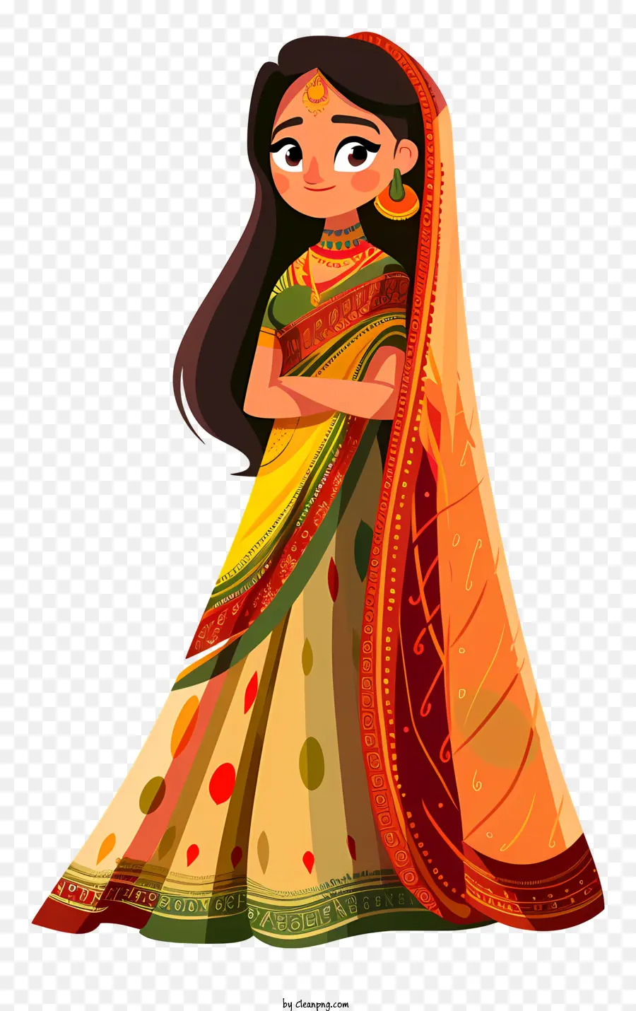 Mujer India Caricatura，Mujer En Traje Tradicional PNG