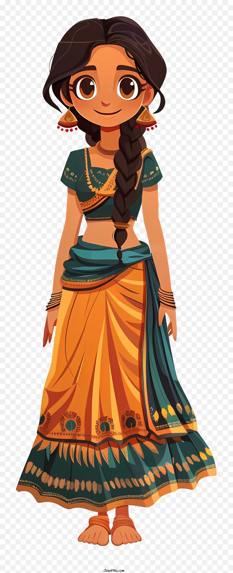 Dibujos Animados De Niña India，Mujer En Traje Tradicional PNG