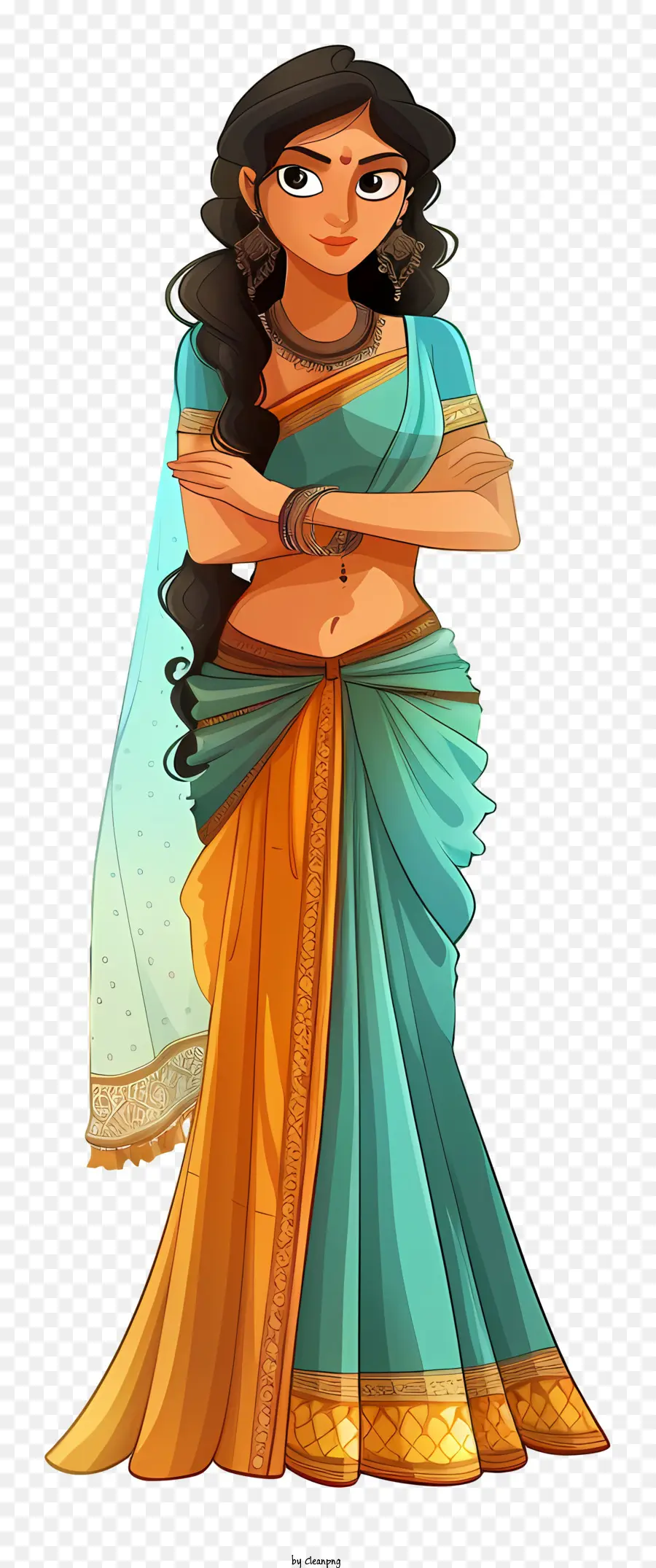 Dibujos Animados De Mujer India，Sari Indio PNG