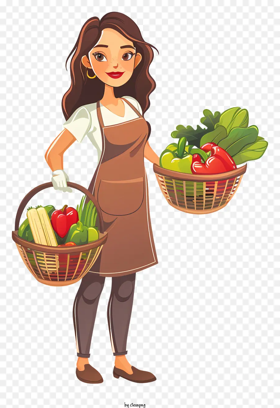 Mujer Cocinando Dibujos Animados，Mujer Con Verduras PNG