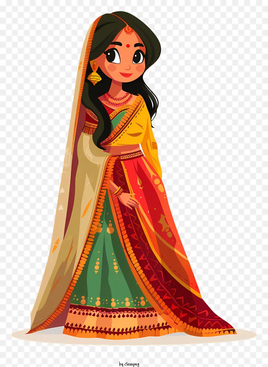 Dibujos Animados De Mujer India，Atuendo Indio PNG