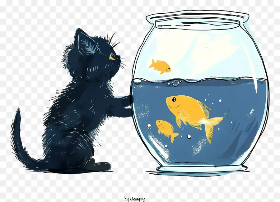 Gato Con Peces，Gato Negro PNG