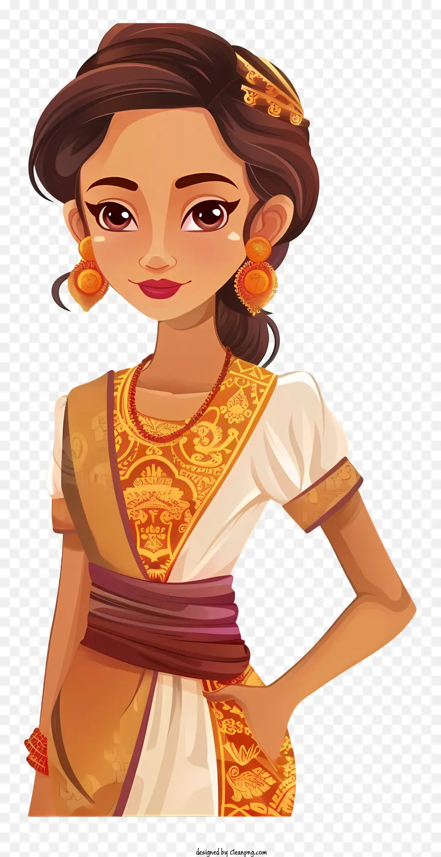 Caricatura De Mujer Camboyana，Ropa India Tradicional PNG