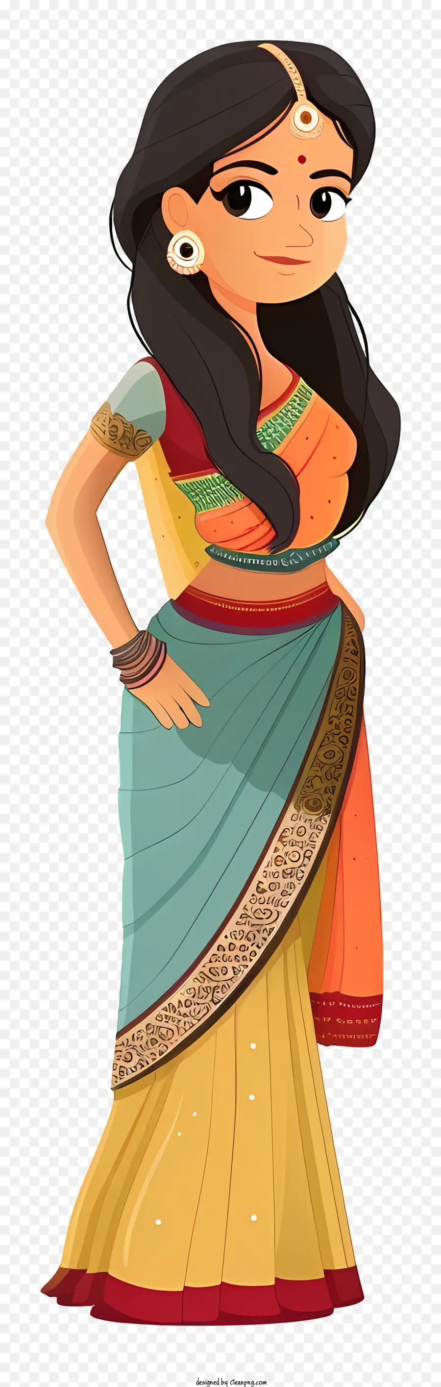 Mujer India Caricatura，Mujer En Traje Tradicional PNG