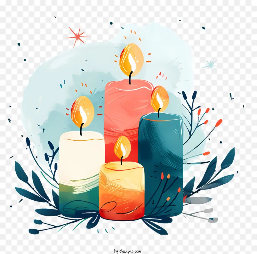 Velas De Navidad，Pintura A La Acuarela PNG