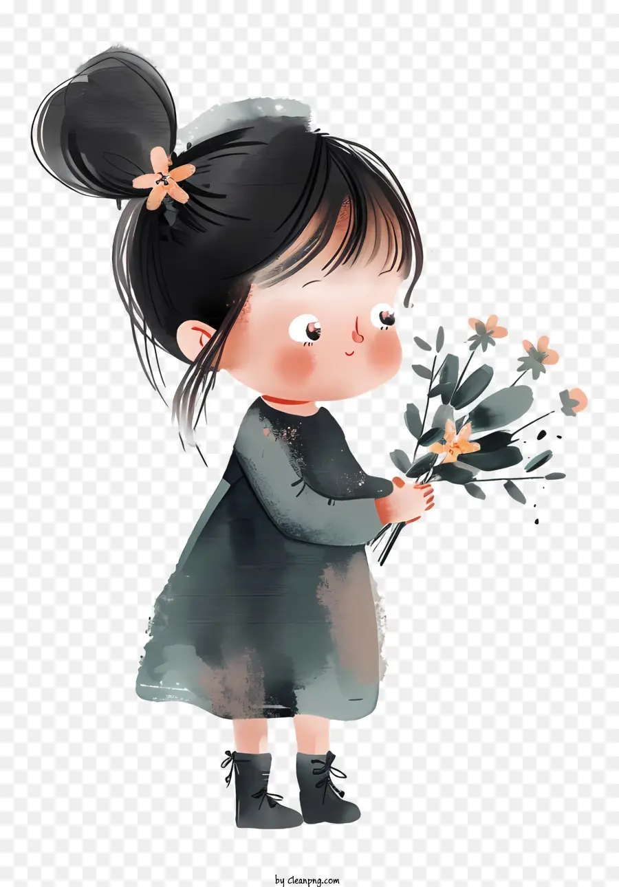 Niña Sosteniendo Flores，Niña Con Flores PNG