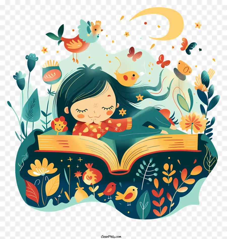 Cuentos Para Niños Antes De Dormir，Niña Leyendo Libro PNG