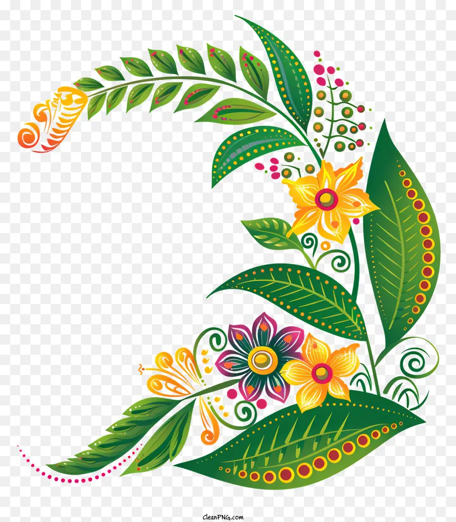 Feliz Ugadi，Diseño Floral PNG