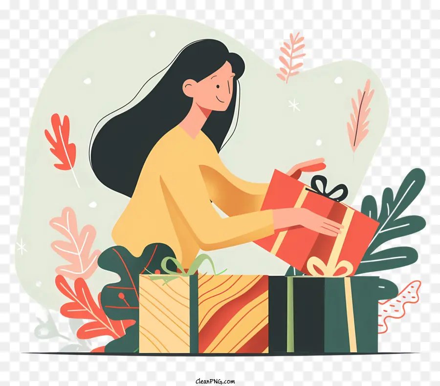 Mujer Abriendo Cajas De Regalo，Caja De Regalo PNG