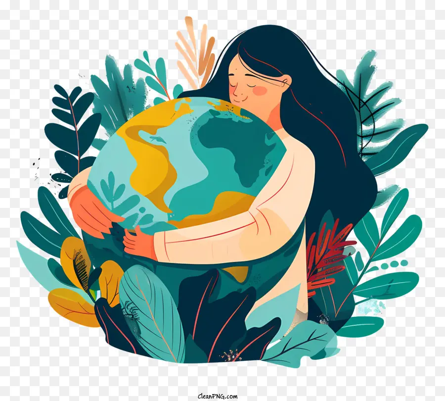 Chica Abrazando El Planeta Tierra，Mundo PNG