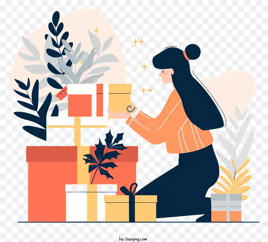 Mujer Abriendo Cajas De Regalo，Cajas De Regalo PNG