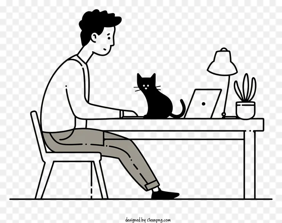 Trabajar En Casa，Hombre Con Gato PNG