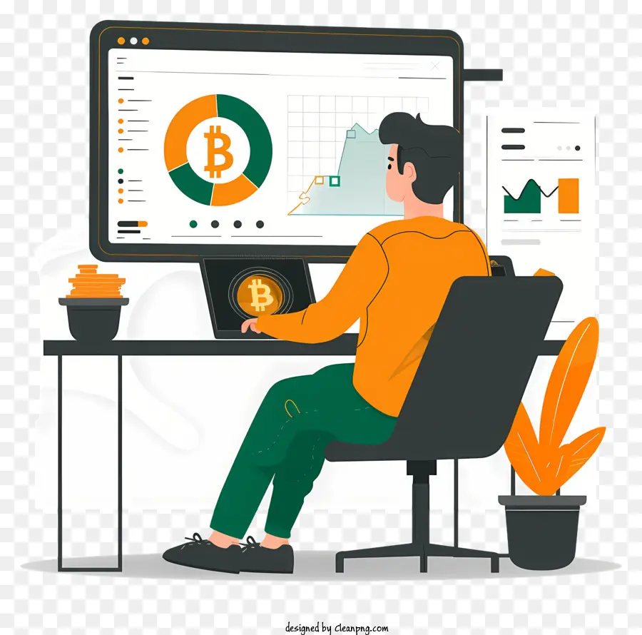 Hombre Usando Bitcoin，Criptomoneda PNG