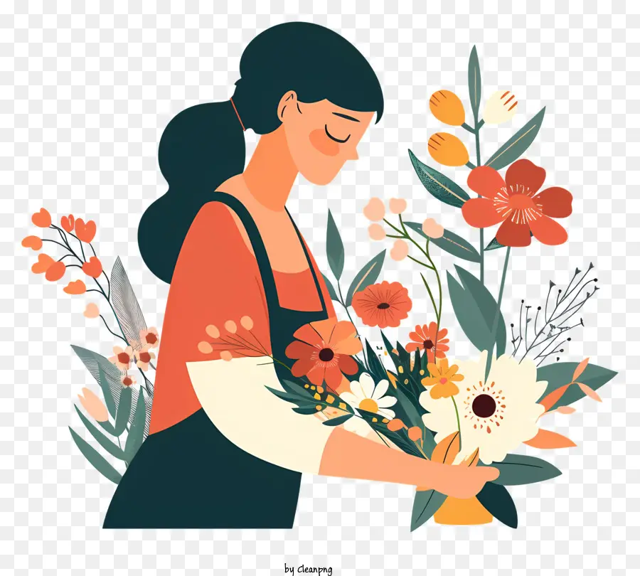 Mujer Con Flores，Flores PNG