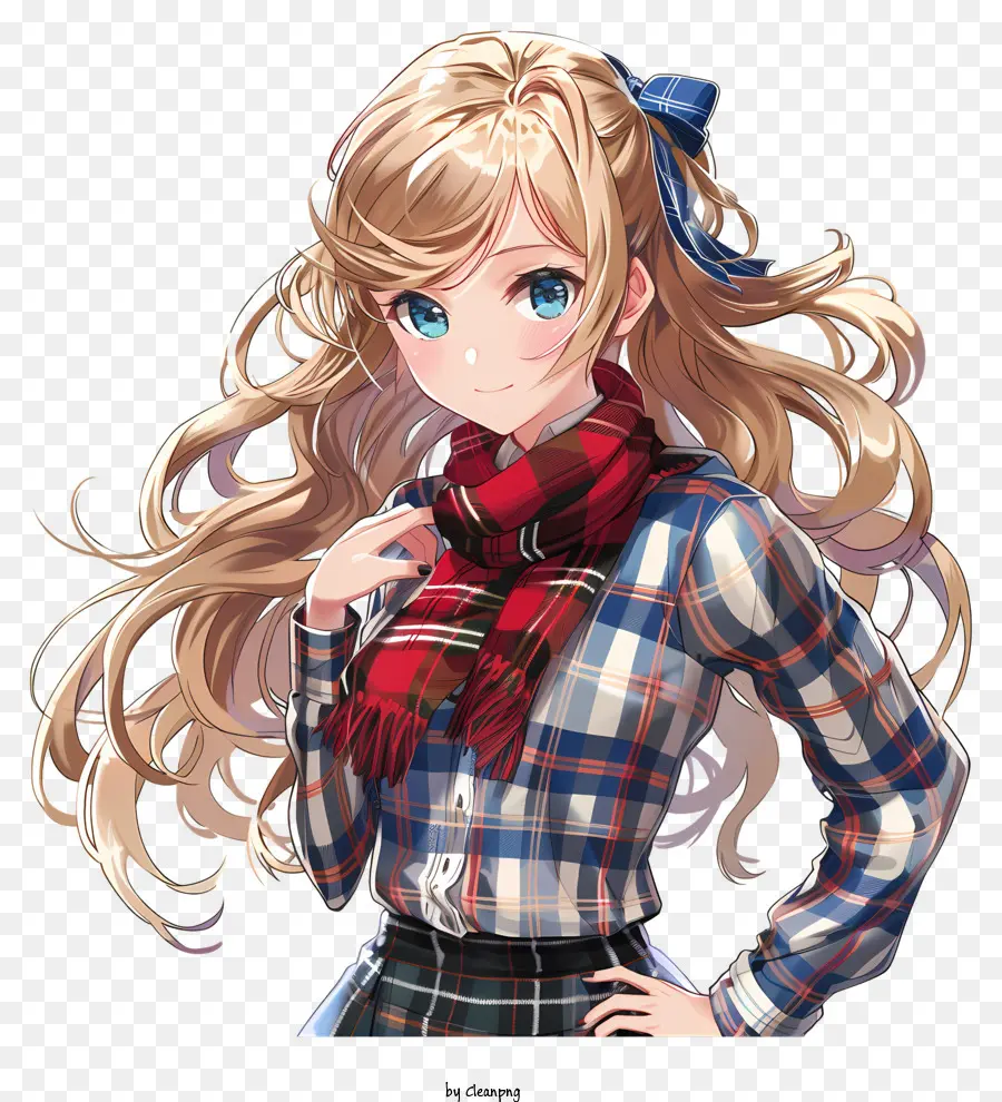 Día Del Tartán，Chica Anime Con Camisa A Cuadros PNG