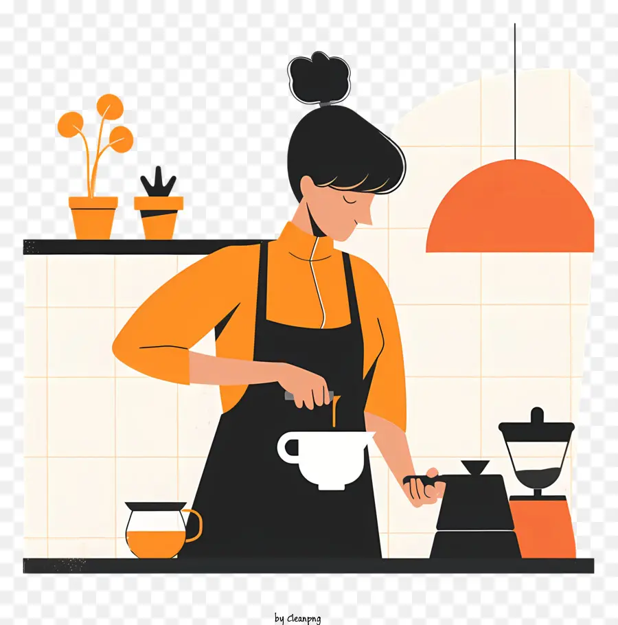 Barista Haciendo Café，Mujer Cocinando PNG