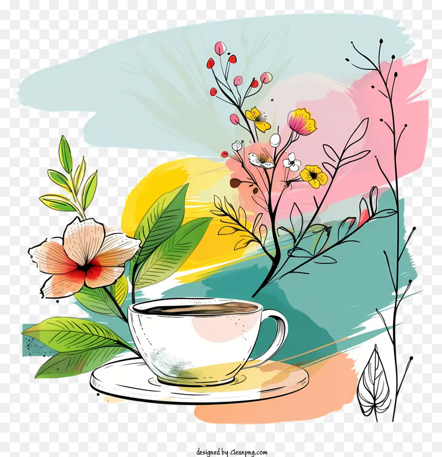 Tiempo De Café De Primavera，Flores PNG