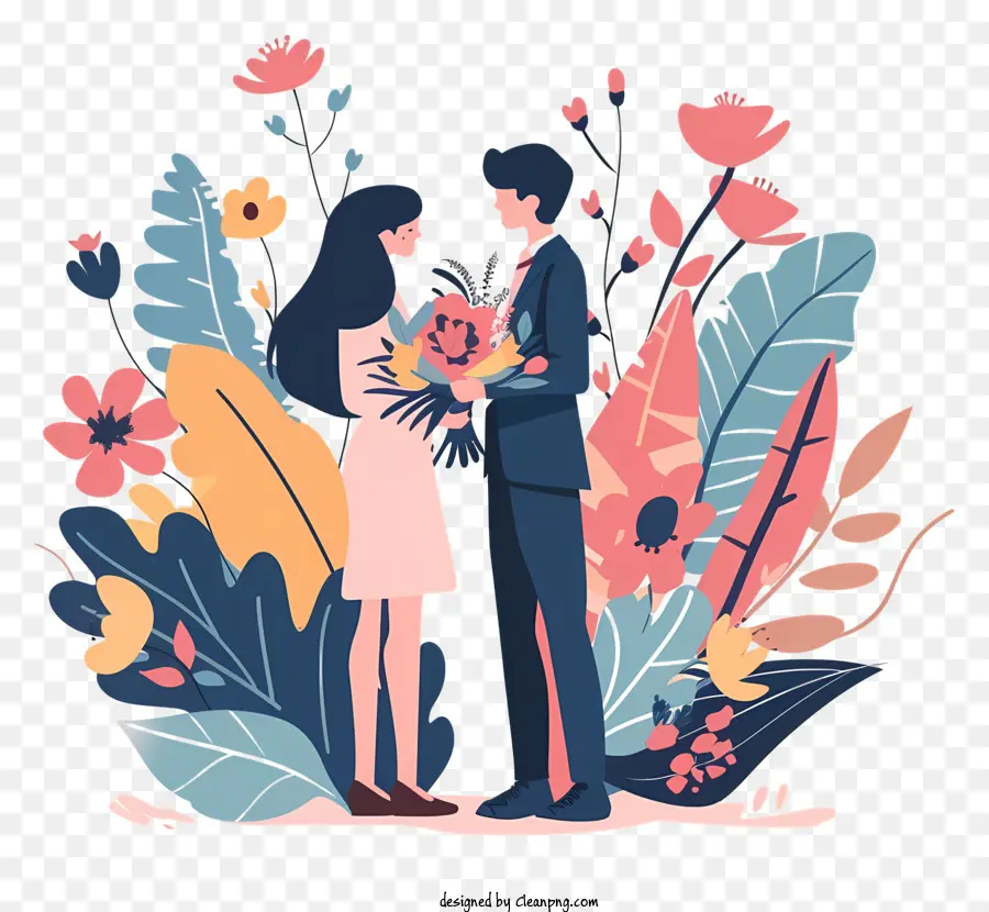 Los Novios，Pareja Con Flores PNG