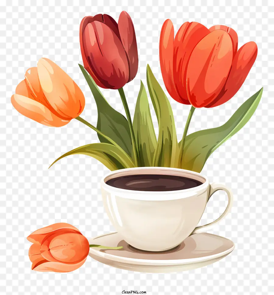 Tiempo De Café De Primavera，Flores PNG