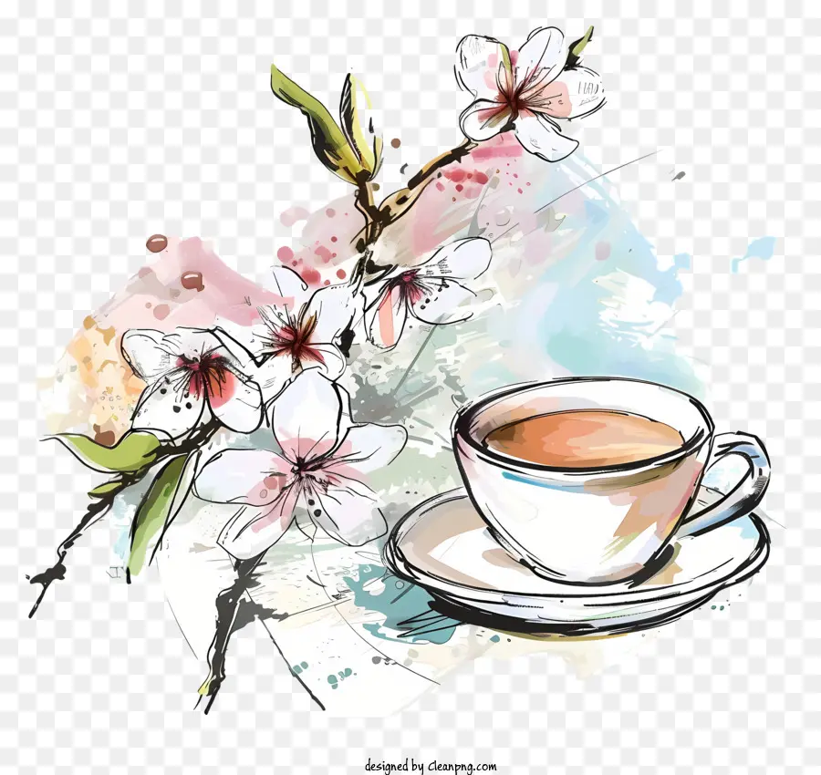 Tiempo De Café De Primavera，Flores PNG