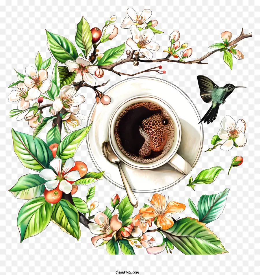 Tiempo De Café De Primavera，Flores PNG