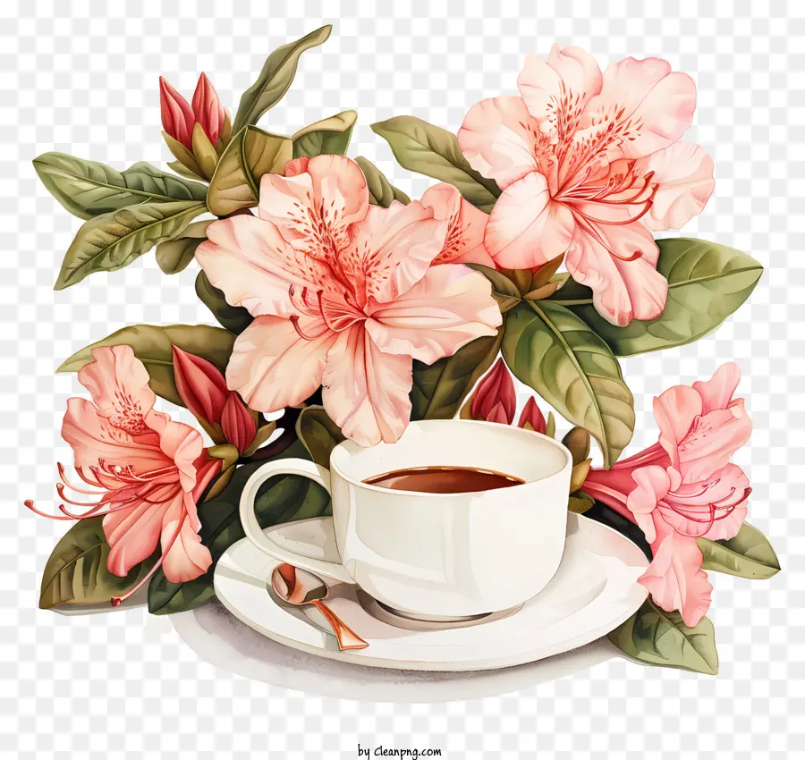 Tiempo De Café De Primavera，Flores PNG