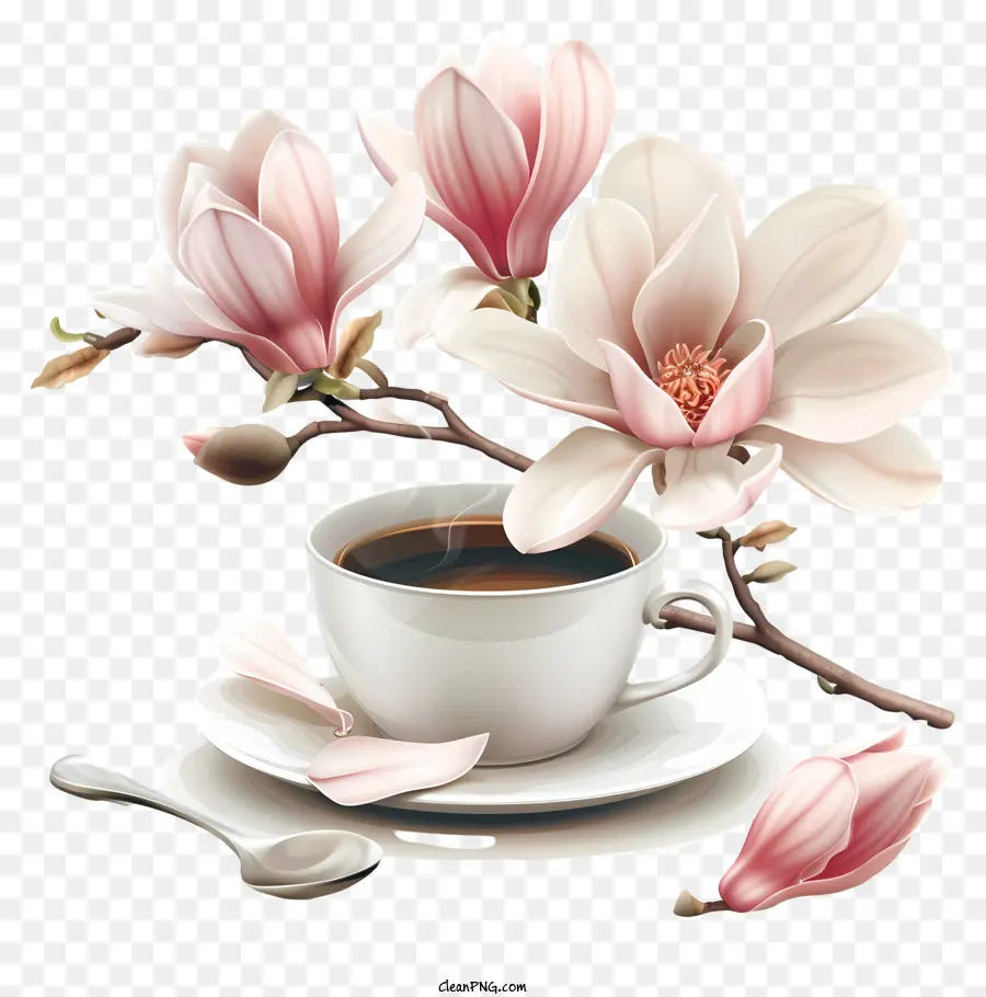 Tiempo De Café De Primavera，Flores PNG