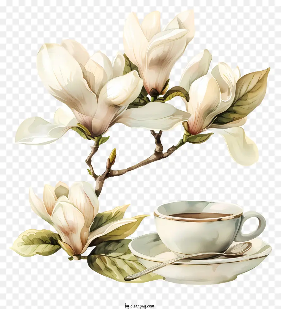 Tiempo De Café De Primavera，Flores PNG