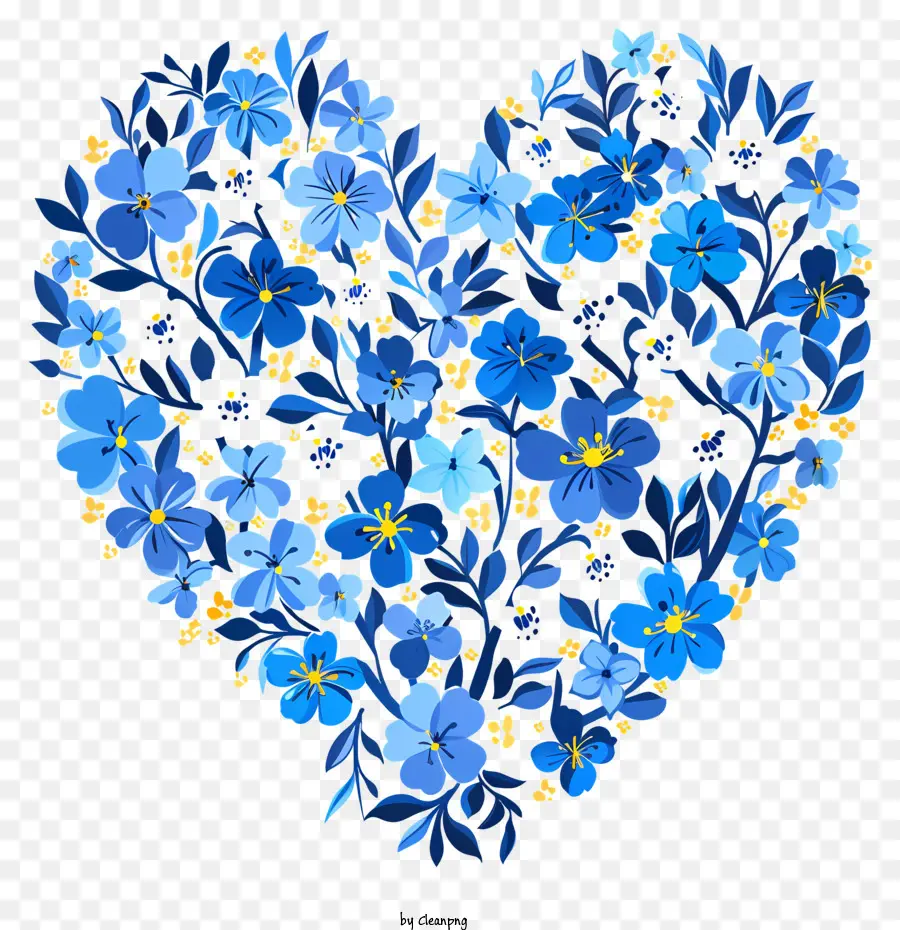 Corazón Floral Azul，Corazón Azul PNG