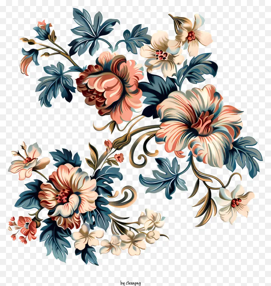 Flores，Vintage Patrón Floral PNG