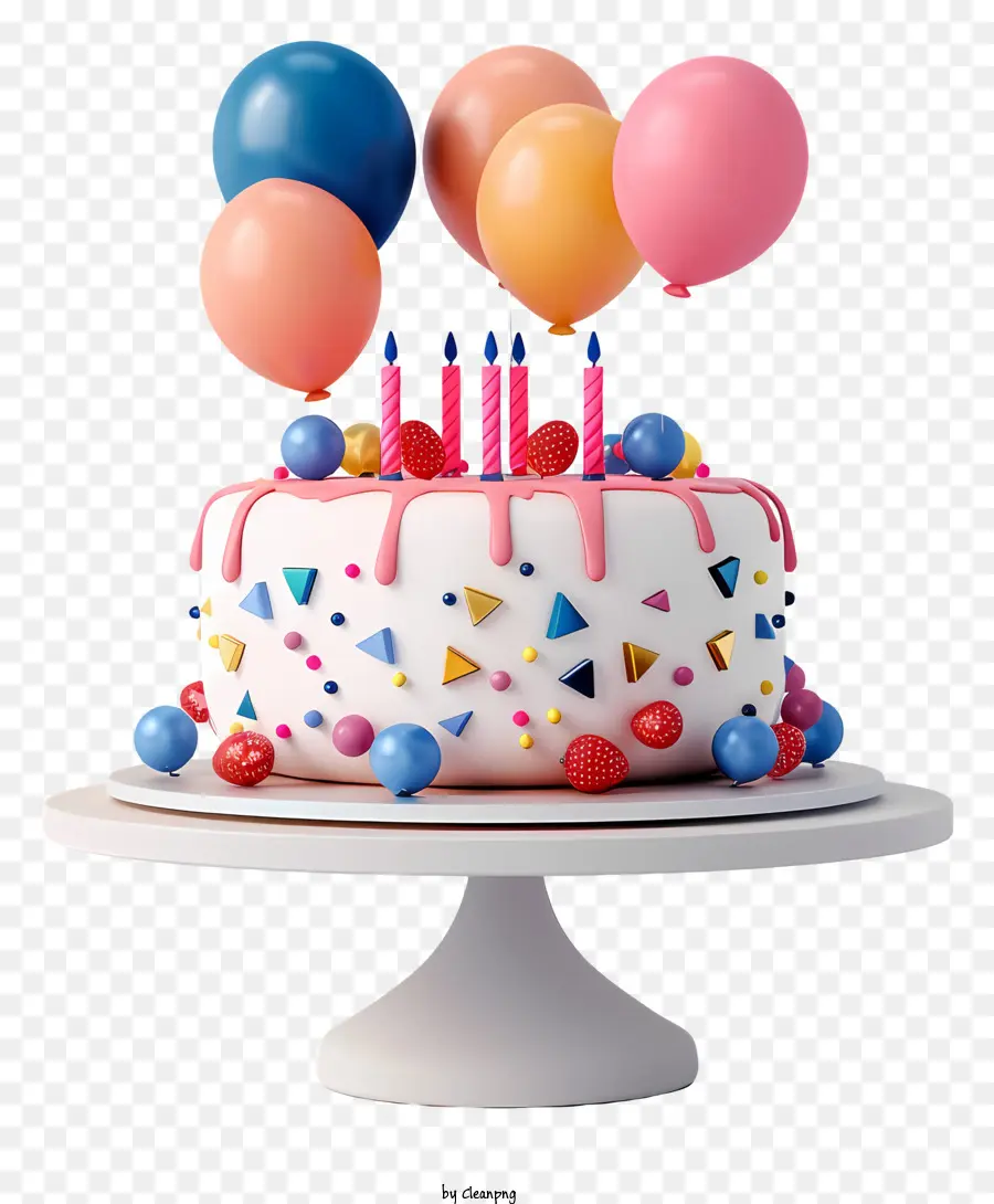 Pastel De Cumpleaños Con Globos，Pastel De Cumpleaños PNG