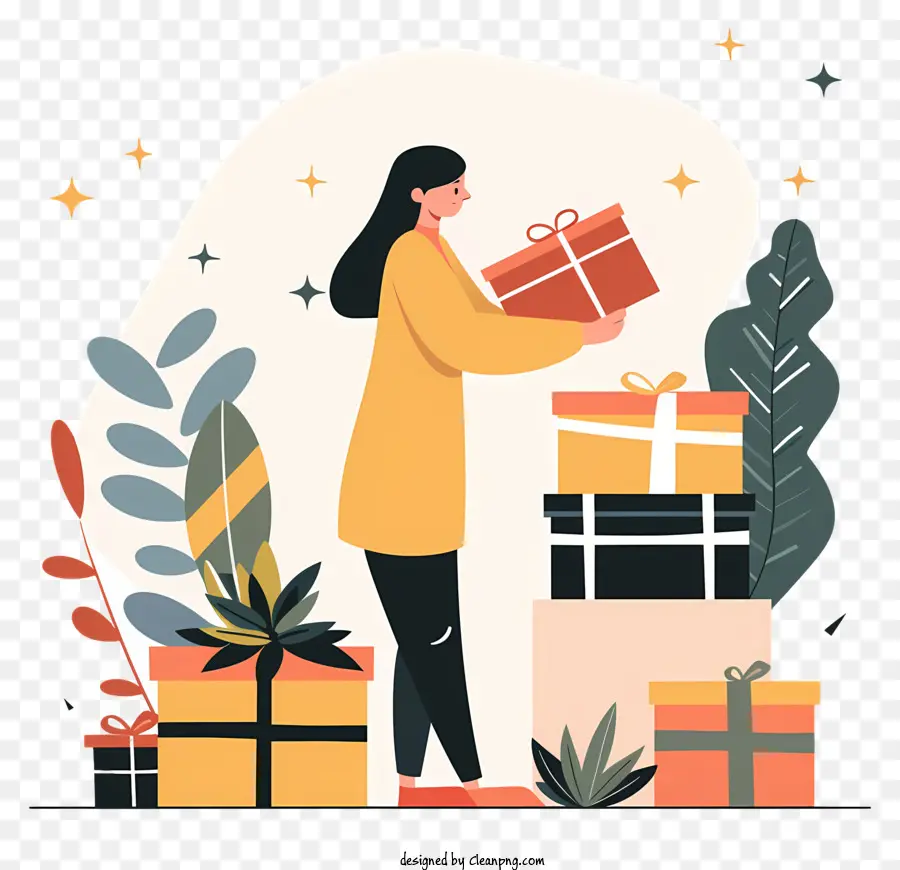 Mujer Sosteniendo La Caja De Regalo，La Navidad PNG