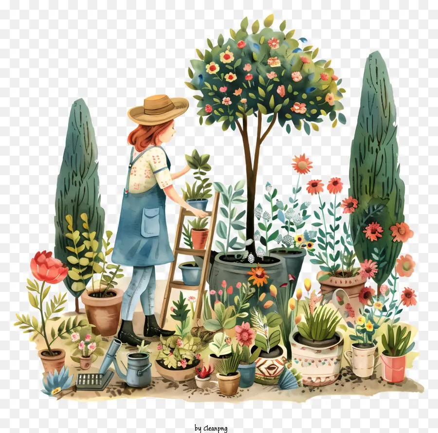 Día De Jardinería，Ilustración Acuarela PNG