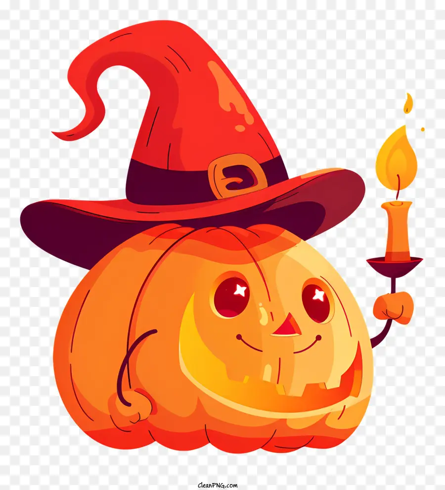 Calabaza En Un Sombrero Rojo，Halloween PNG