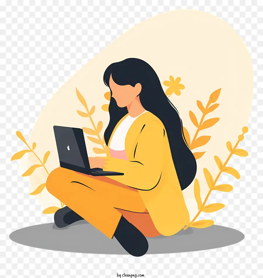 Chica Con Laptop，Mujer Con Computador Portatil PNG