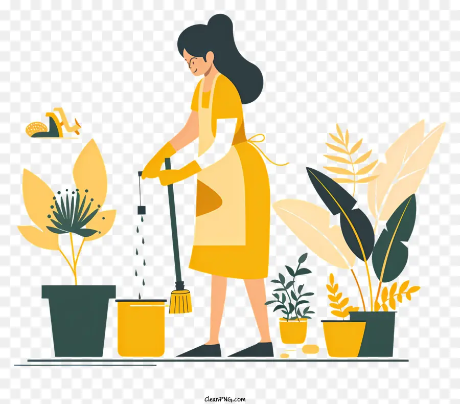 Limpieza De Primavera，Mujer Regando Plantas PNG