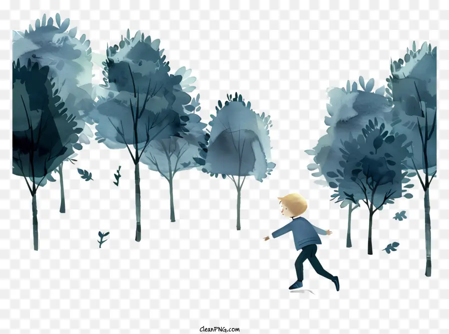 Niño Corriendo，Bosque PNG