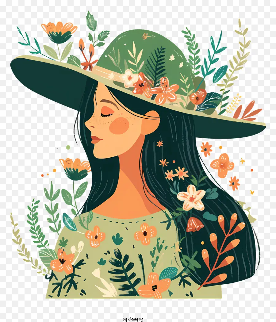 Mujer De Primavera，Vestido Verde PNG