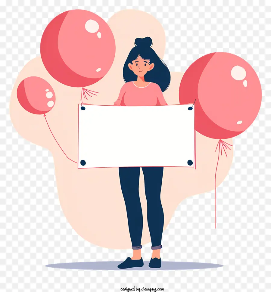 Mujer Con Pancarta，Niña Con Globos PNG