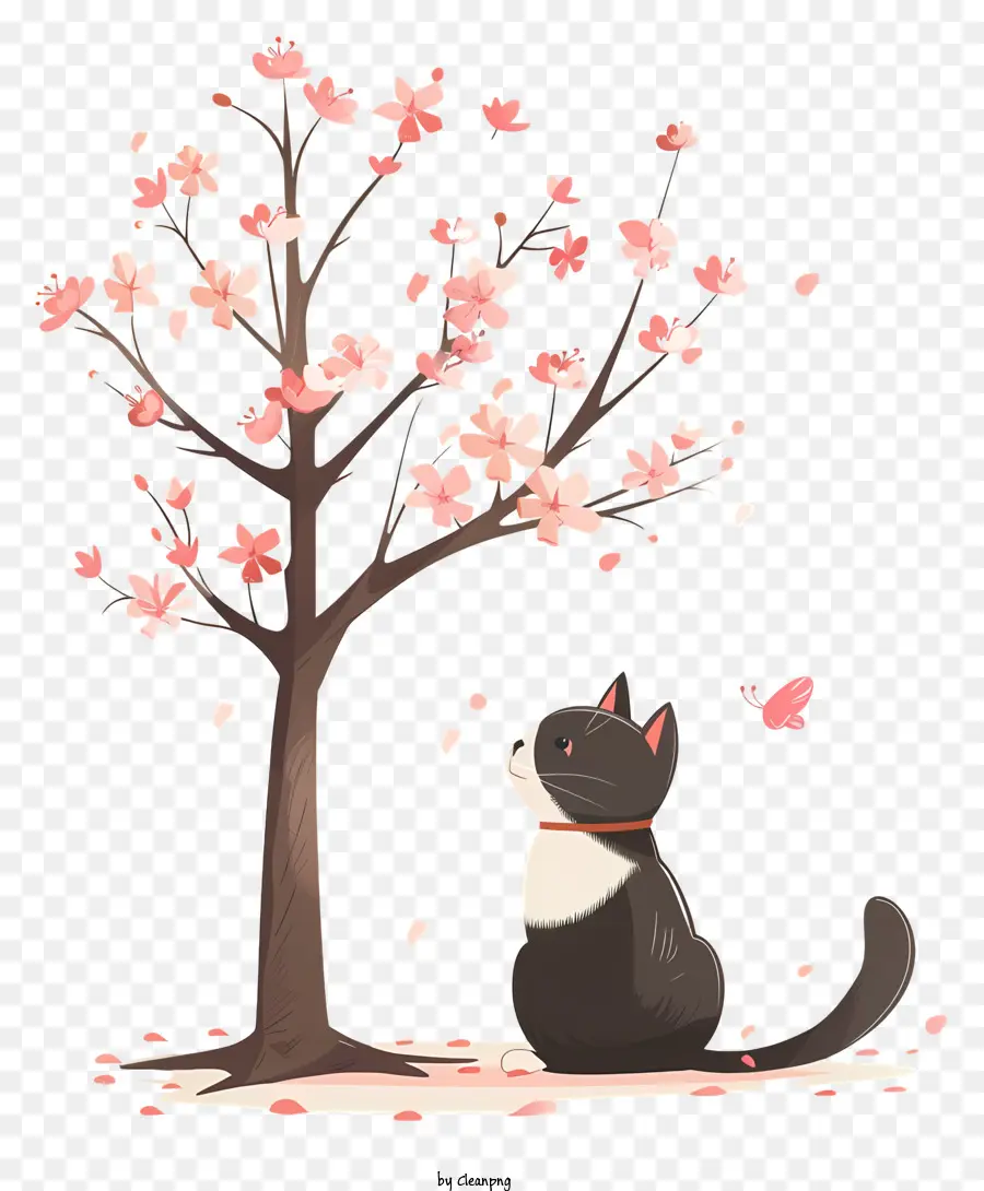 Lindo Gato Debajo Del árbol，Gato Blanco Y Negro PNG