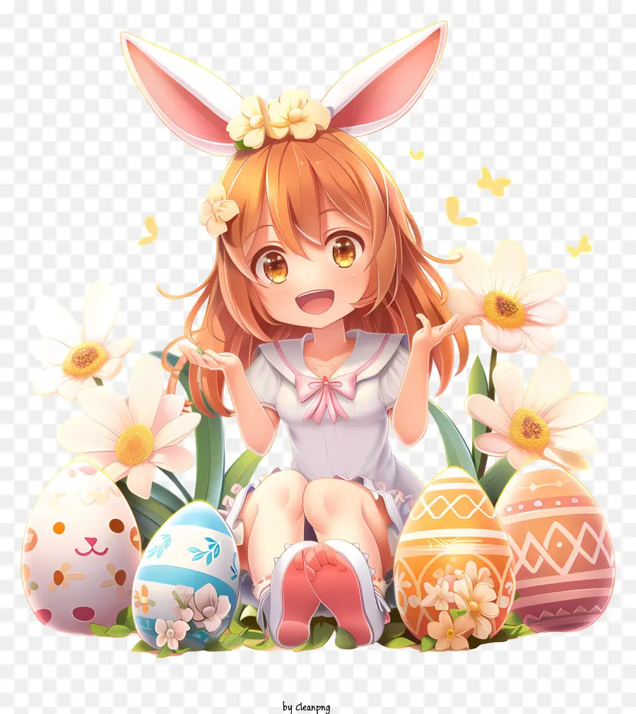 Animado，Chica Con Orejas De Conejo PNG